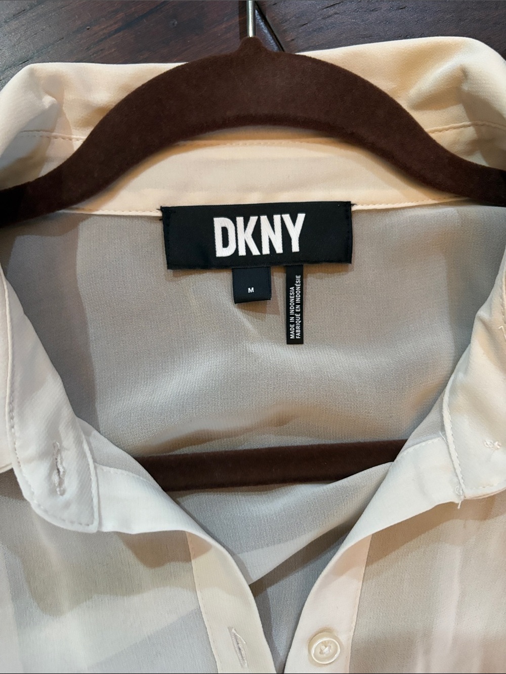 DKNY Sheer Long-Sleeve Button Shirt in Ivory Cream with Camisole size medium - Picture 2 of 8